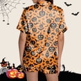 thumbnail image 5 of Women's Halloween Pajamas Silk Satin Classic Elastic Waist Spider Pumpkin Print Halloween Pj Silk Pjs Graphic Button Down Satin Pajama Set, 5 of 5