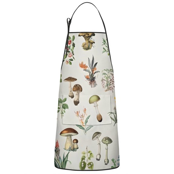 Brown Mushroom Flower Light Pattern Apron-Garden Aprons for Women with Pockets-Cotton Linen Waterproof Kitchen Cooking Gardening Aprons Adjustable for Kitchen,Cooking,BBQ and Salon 33x27 Inch
