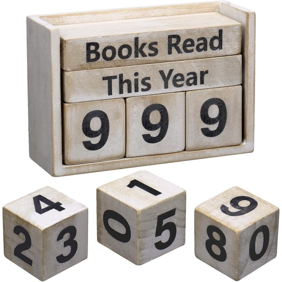 Rubinzhi Books Tracker Read This Year Counter，Personalized Fantasy Bookshelf Decoration Wooden (Retro)