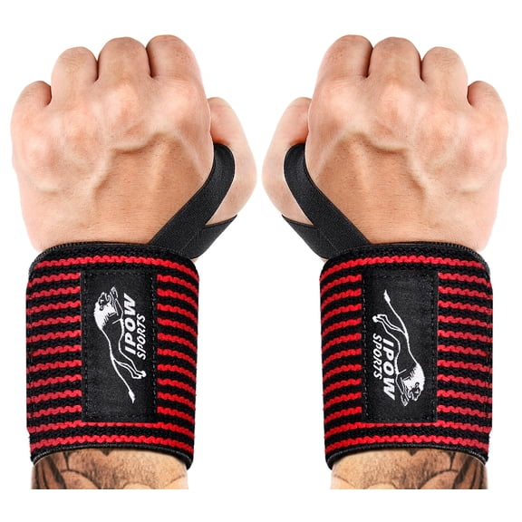 Sports Black & Red Striped Wrist Wraps for Weightlifting - 18" Heavy Duty Support for Powerlifting, Strength Training, Bench Press, Deadlift, Kettlebell
