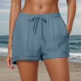 thumbnail image 5 of felwors Women's High Waisted Textured Gauze Shorts with Pockets Elastic Drawstring Rolled Cuff Sage Green Summer Casual Shorts (Navy, XXL), 5 of 8