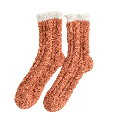 

harmtty Thicken Women Soft Fluffy Home Floor Sleeping Confinement Socks Orange