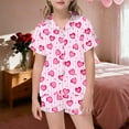 thumbnail image 4 of Silk Pjs for Girls Valentines Pjs Short Sleeve Heart Print Button Down Nightwear Boys Pajama Sets 6-7 Years, 4 of 4