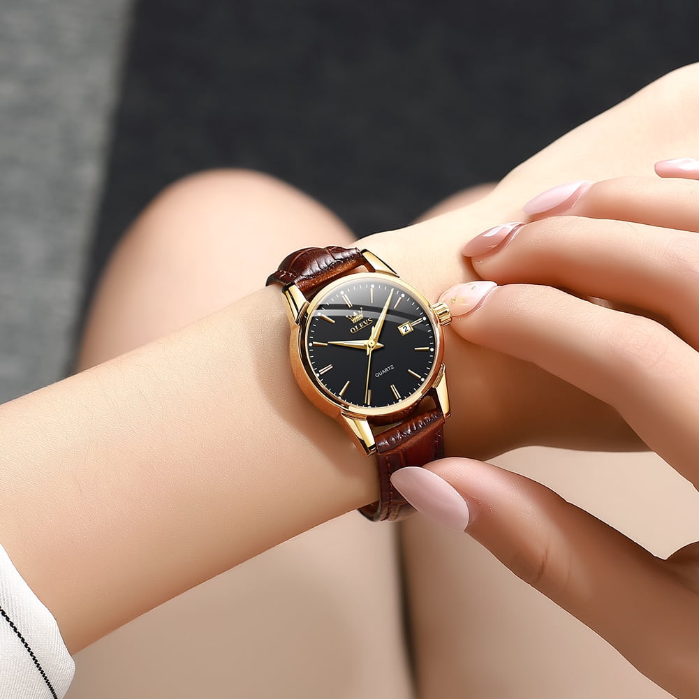 OLEVS Classic Leather Watches for Women, Business Dress Roman Arabic Numerals Ladies Watches, Waterproof Analog Quartz Womens Wrist Watches Brown Leather Strap Relojes para Mujer