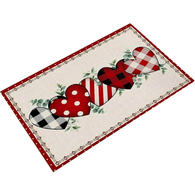 HCBY Romantic Valentines Day Welcome Mat, Cute Heart Pattern Non-Slip Door Mat for Porch & Kitchen, Washable Floor Decor, Festive Holiday Home Decoration Gift, 23.6"x15.7" Cozy Entryway Mat