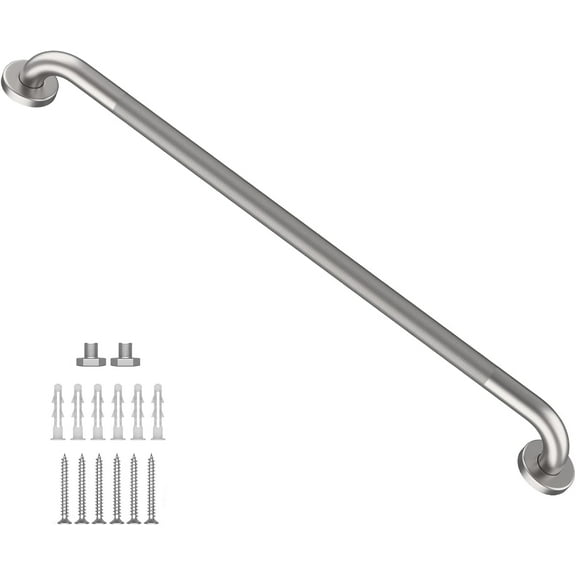 Brushed Nickel Shower Grab Bar w/Anti-Slip Knurled Grip 36 Inch,  Stainless Steel Bathroom Grab Bars, Safety Bar Balanced Handrail, Handicap Injury Elderly Senior Assist Support Shower Handle