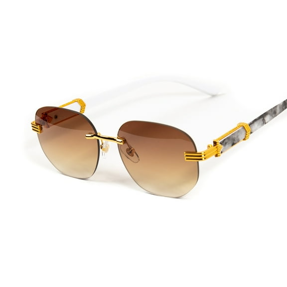 Rimless Gold Frame Orange Gradient Tint Hip Hop Marble Arm Sunglasses​