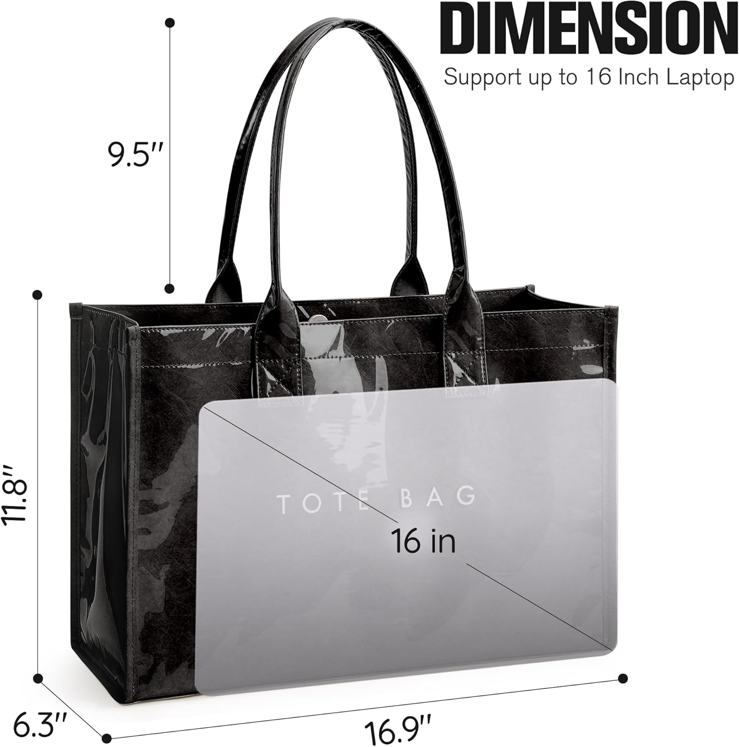 PVC Tote Bag for Women - Kraft Paper Work Handbags Purses with Top Handle（Black）