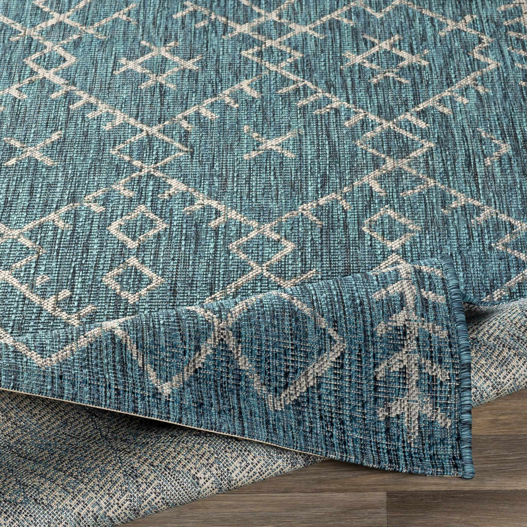 BoutiqueRugs Rapelje Bohemian, Transitional Area Rug - Outdoor Safe - Aqua, Black, Taupe - 2' x 2'11"