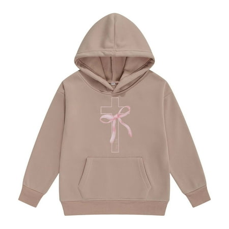 Byoo Tween Girls Sweatshirt Bow Print Long Sleeve Hoody Pocket Sweatshirt Oversized Comfortable Aactive Shirt Clothes