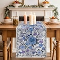 thumbnail image 4 of Boho Blue Flower Cotton Linen Table Runner for Dining Kitchen, Spring Watercolor Country Floral Plant Wedding Outdoor Party Tablerunners, Dresser Scarf Coffee Tablecloth Runners 13x36 Inches, 4 of 9