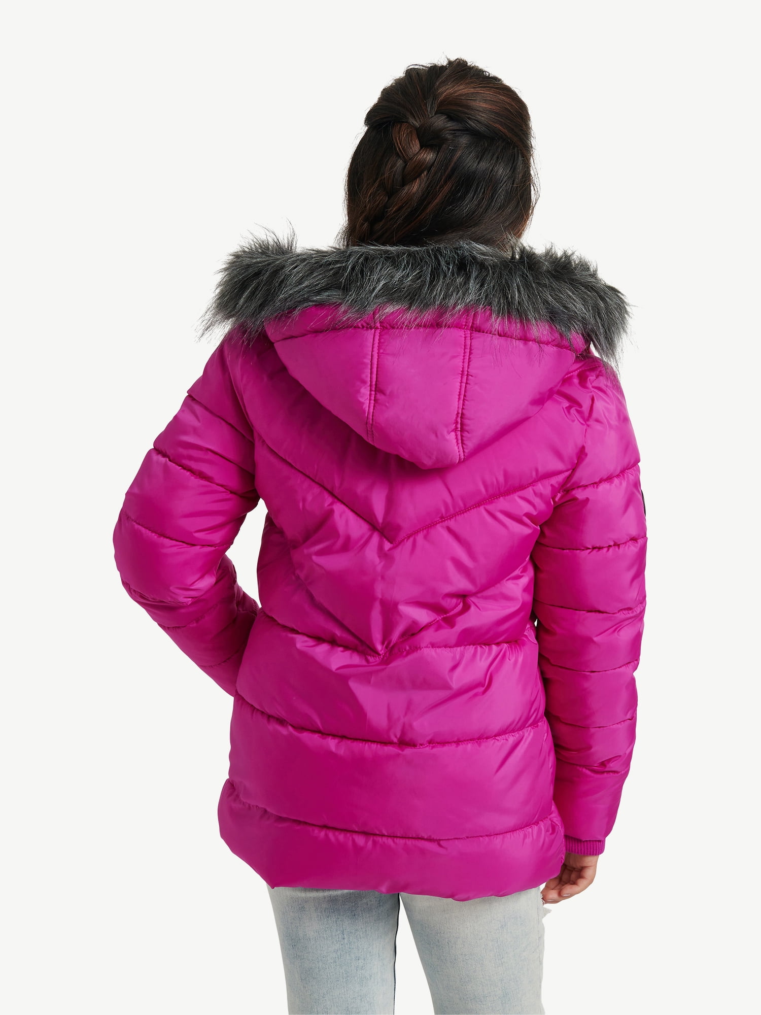 Justice Girls Puffer Jacket with Faux Fur Lined Hood, Sizes 5-18