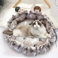 thumbnail image 3 of Pet Bed Adjustable Warm Mat Sleeping Basket Round Lightweight Comfortable for Winter Tent Puppy Kittens Cats - brown paw print, 3 of 7