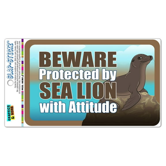 Beware Protected by Sea Lion with Attitude SLAP-STICKZ(TM) Automotive Car Window Locker Bumper Sticker