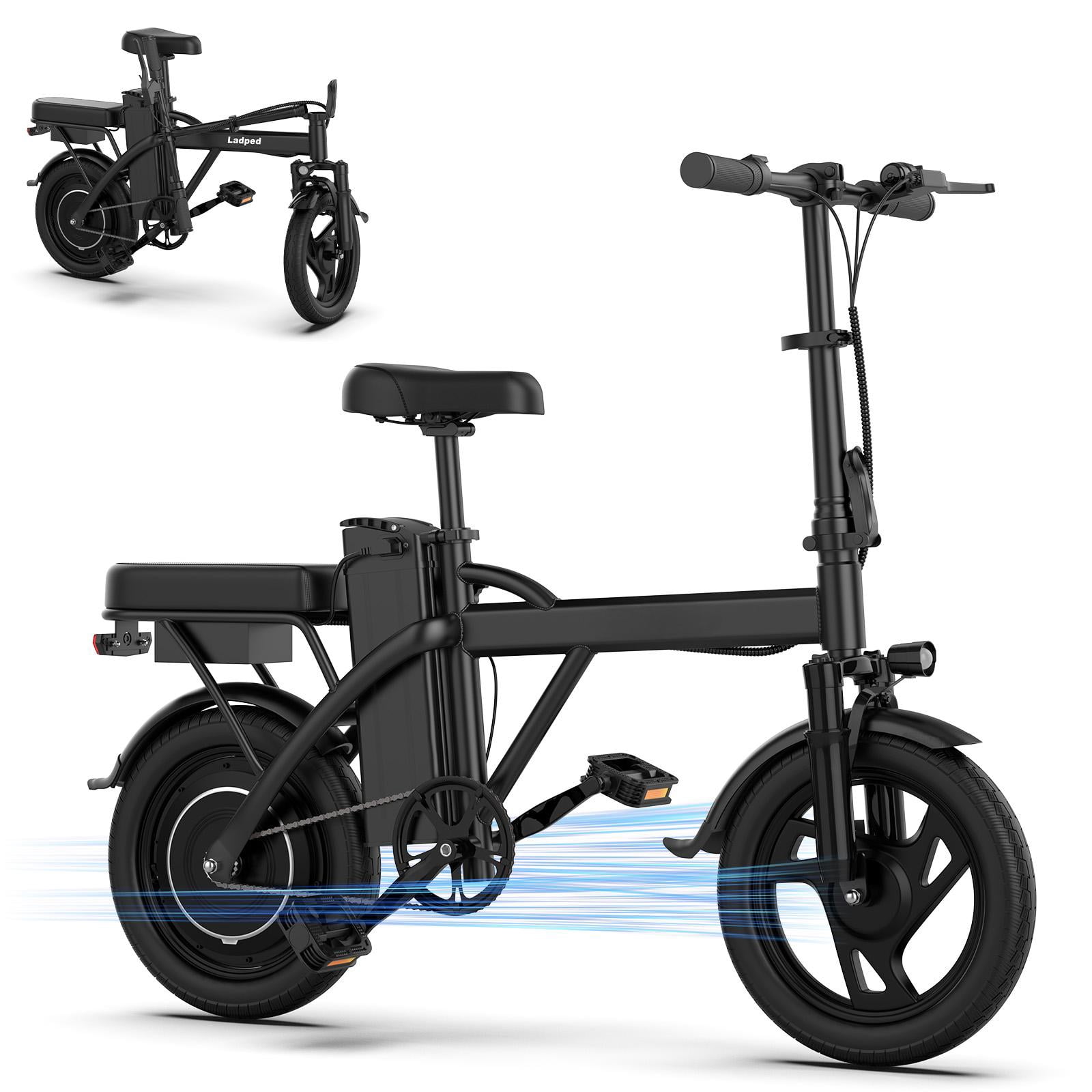 Electric Bike Black 500W 48V, 14' Mini Ebike for City Commuter, 20MPH Class 2 Folding Electric Bicycle for Adult with Two Seats UL2849