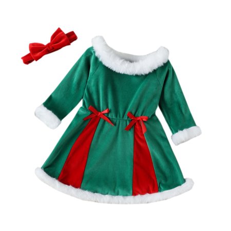 

EHTMSAK Infant Baby Toddler Child Children Kids Christmas Dress for Girls Fall Winter Dresses Long Sleeve Sundress Green 1Y-6Y 130