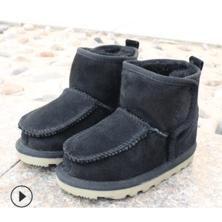 

Toyella Autumn and winter leather baby boots boys and girls non-slip soft bottom breathable 1-4 years old fur one child snow boots Black 26