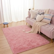 Softlife Stylish Soft Shaggy Velvet Carpet for Living Room/Bedroom, Fluffy Area Rugs,5x8,Cherry Pink