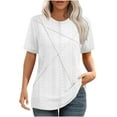 thumbnail image 3 of Camisas para mujer,Camisa informal de manga corta holgada para mujer, cuello redondo, tejido de poliéster, ideal para uso diario en primavera y verano, sopatenor, 3 of 9