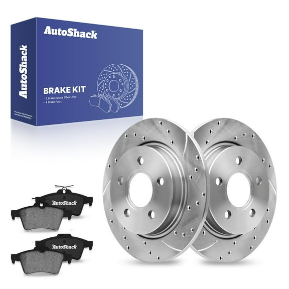 AutoShack 10.67" (271 mm) Rear Solid Drilled & Slotted Brake Rotors Coated   Ceramic Brake Pads | Replacement for 2012-2018 Ford Focus | Silver Zinc Coated | 6-PC Brake Kit | SilverShield Pro