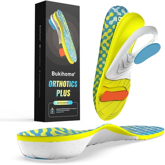 Bukihome High Arch Support Insoles for Plantar Fasciitis - Heavy Duty Orthotic Inserts with Deep Heel Cup & Shock Absorption, Velvet Comfort Top, Men & Women, M (Men 8-8.5 / Women 9.5-10.5)