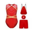 thumbnail image 3 of TTAO Girls Sparkly Ballet Dance Set 4-Piece Gymnastics Bundle Sleeveless Rhinestone Leotard with Shorts Outfits Gift Set B Red 10, 3 of 5