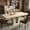 Rectangle Beige, variant on Shaiailed 63"-78.7" Beige Rectangular Dining Room Table with Travertine Finish,Expandable Kitchen Table with Dual Column Pedestal Base,Modern Wood Dining Tables for Dining Room
