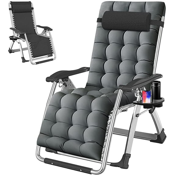 Slsy Zero Gravity Chair, Premium Lawn Recliner Folding Portable Chaise Lounge with Removeable Cushion, Headrest and Cup Holder, Reclining Patio Lounger Chair