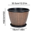 thumbnail image 4 of sruoe Rustic Flower Pots, Plastic Plant Pot with Matching Drainage Saucer, Large Capacity Decorative Flower Container, Barrel Planter for Living Room Outdoor Patio Farmhouse Garden Decor, 12 Inch, 4 of 6