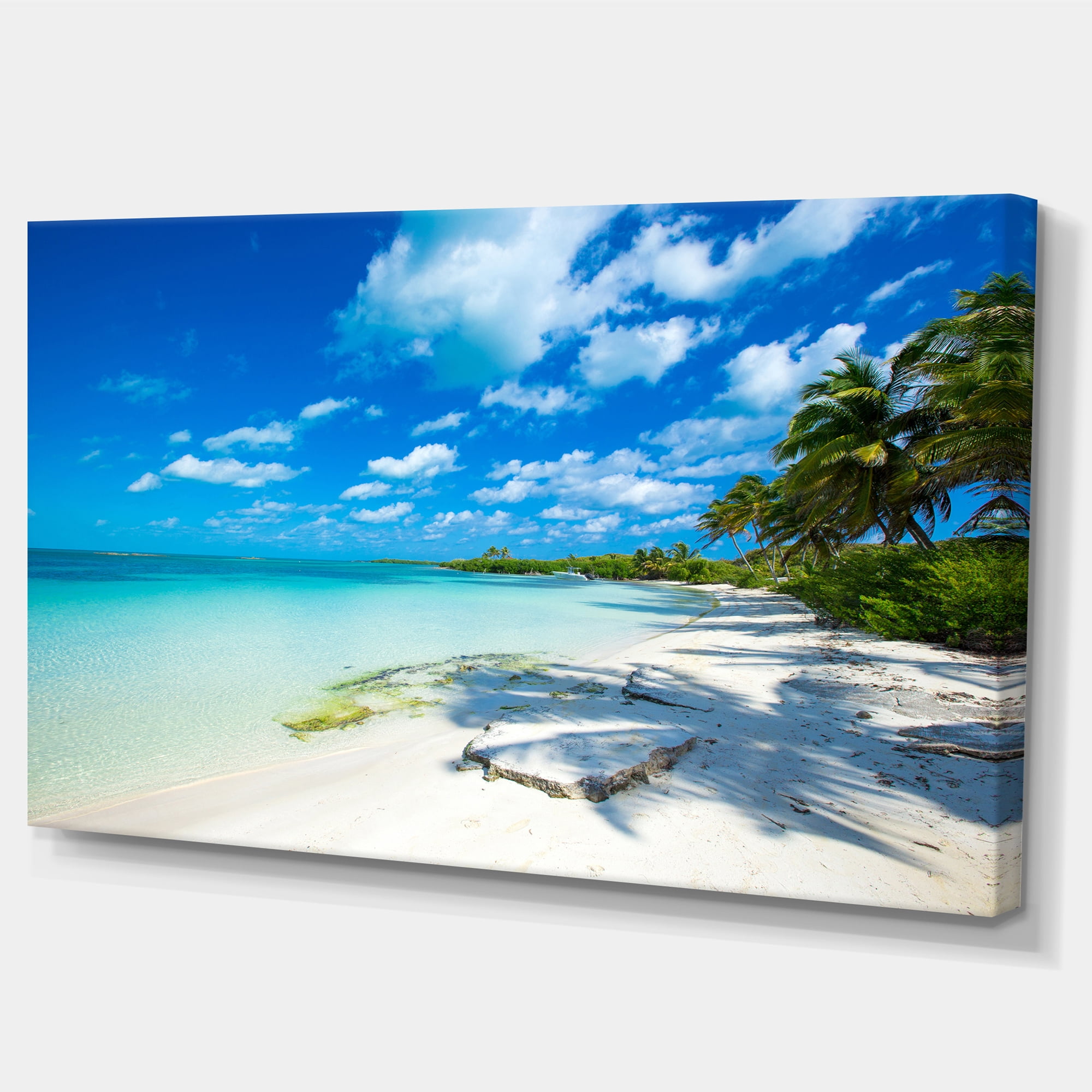Designart 'Tropical Beach with Palm Shadows ' Large Seashore Canvas Print