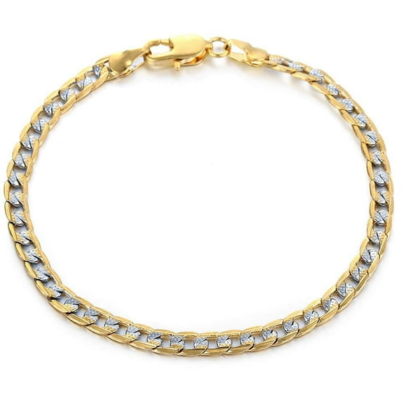 Hermah 4mm Width 8inch Women Men Curb Cuban Gold Filled Bracelet Chain Unisex