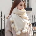thumbnail image 3 of Biplut 200cmx70cm Winter Women Scarf Plush Ball Decoration Solid Color Tassels Thickened Double-sided Wearing Shawl Wrap for Outdoor (Camel), 3 of 13