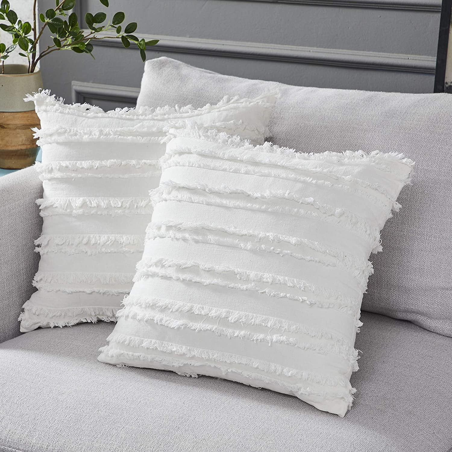 2pcs Ivory White Throw Pillow Covers For Sofa,coush,bedroom,Family Room  Decorative Pillows 20*20 Inches Linen Cushion Covers ,No Serts