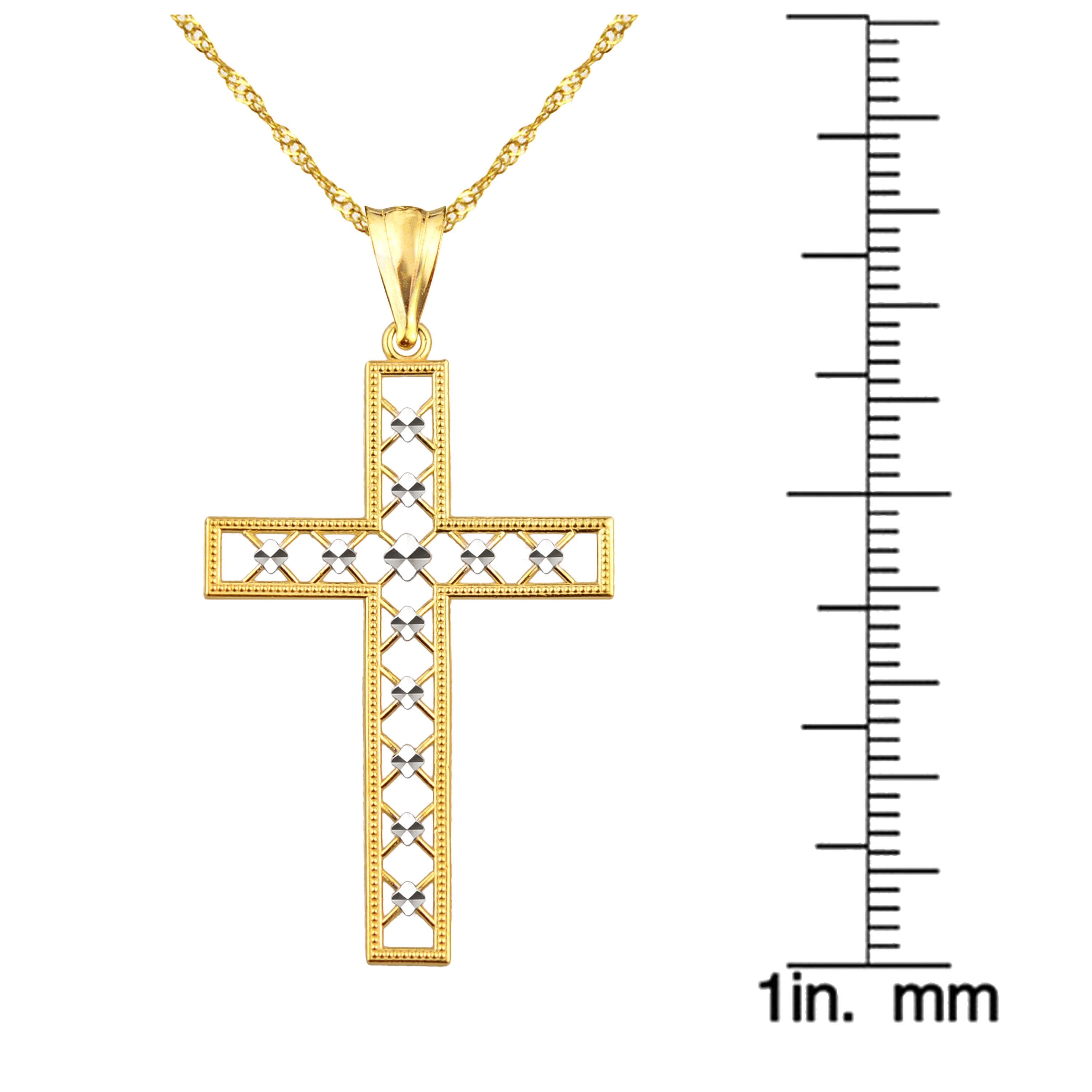 US GOLD Handcrafted 10kt Gold Diamond-Cut Lattice Cross Charm Pendant