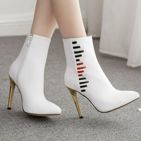 

TUTUnaumb Autumn & Winter Hot Sale Clearance Women S Ankle White Boots Shoes Thin High Heel Ankle Zipper Casual Boots Boots and Shoes-White