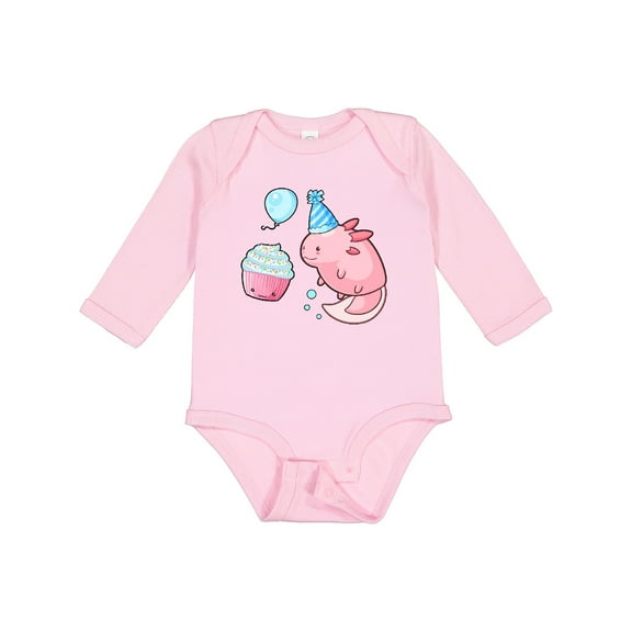 Inktastic Cute Axolotl Birthday with Cupcake Boys or Girls Long Sleeve Baby Bodysuit