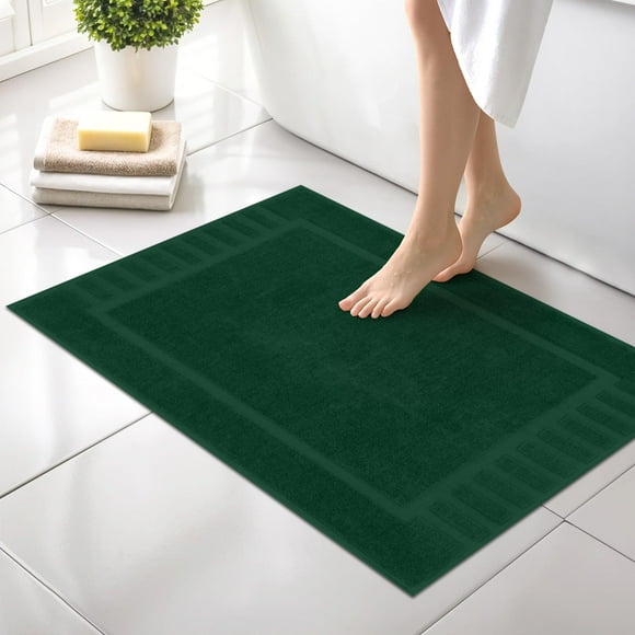 Canadian Linen Imperial Bathmats, 2 Pack, 20"x30", Soft Absorbent Cotton Lightweight Quick Dry Washable Tub Mats with Piano Keys Design, Hunter Green