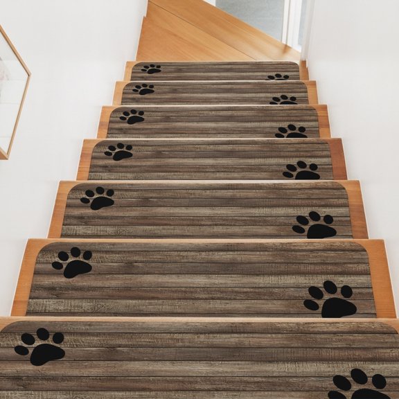 Farmhouse Stair Treads Non Slip for Steps Cute Animal Claws Brown Retro Distressed Wood Grain 10 Pcs Reusable Adhesive Stair Runner Mats for Dogs Elders Carpet Treads Rugs for Staircase 8x30 In