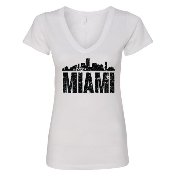 Inktastic Miami Skyline Grunge Women's V-Neck T-Shirt