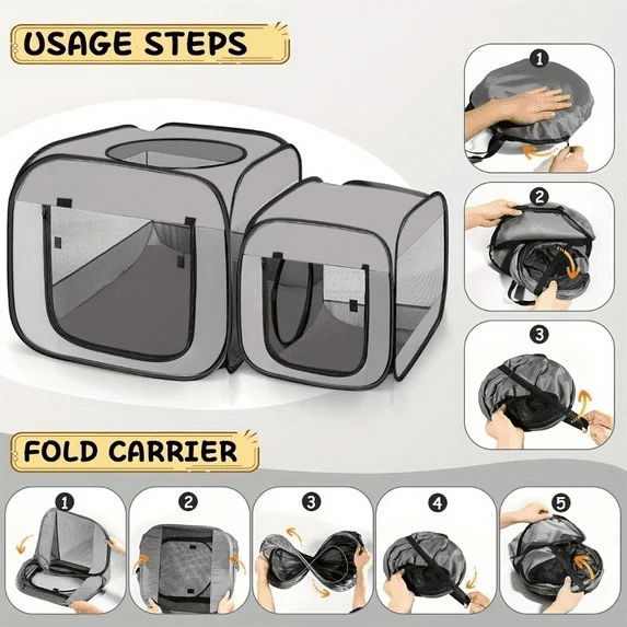 2-in-1 Dog Playpen Cat Pet Playpen, Assembly-Free Indoor Outdoor Kitten Enclosure, Kitten Pen Cat Cage Portable Puppy Tent Crates Kennel for Small Animals