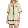 thumbnail image 2 of SUNSIOM Women's 2 Piece Short Set, Lapel Neck Short Sleeve Button Down Tops + Drawstring Shorts Summer Outfits, 2 of 9