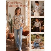 Cuteduck Women Plus Size Printed Tunic 3/4 Sleeve Fall Pleated Round-neck Casual Loose Ruffled Top 1X-5X