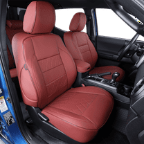EKR Custom Fit Tacoma Car Seat Covers for Toyota Tacoma Double Cab/ Crew Cab 2012 2013 2014 2015 - Full Set Auto Seat Covers Waterproof,Leather(Burgundy)