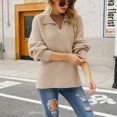 thumbnail image 5 of Honeeladyy Women's Casual Fashion Long-Sleeved Color Turn-down Sweater Loose Pullover Lapel Sweater, 5 of 9