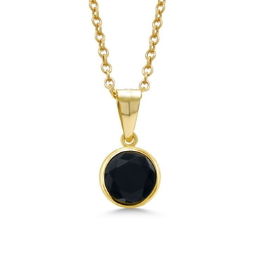 Gem Stone King 0.80 Ct Round Black Onyx 14K Yellow Gold Pendant With Chain