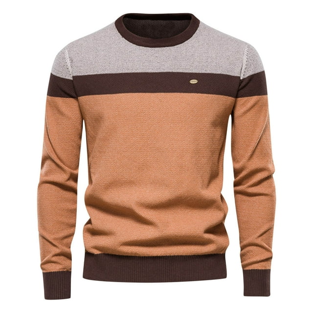 TIHLMK Chandail à Col Rond pour Hommes Chandails Décontractés Doux pour Hommes Chandail Classique avec Bord Côtelé