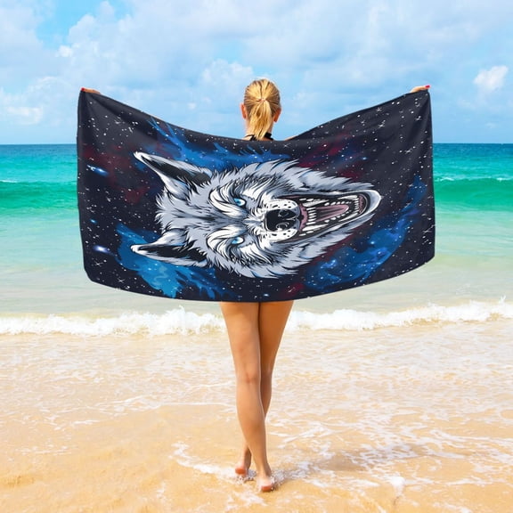 Ryvnso Cool Wolf Beach Towel Quick Dry Swimming Yoga Beach Towels Large Sand Free Microfiber Towel 31"W x 71"L