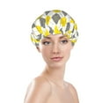 thumbnail image 2 of Yellow Grey White Diamond Plaid Shower Cap, Reusable Bath Hair Hat for all Hair Lengths Hair Cover with Elastic Band Double Waterproof Layers Bathing Hat, 2 of 5