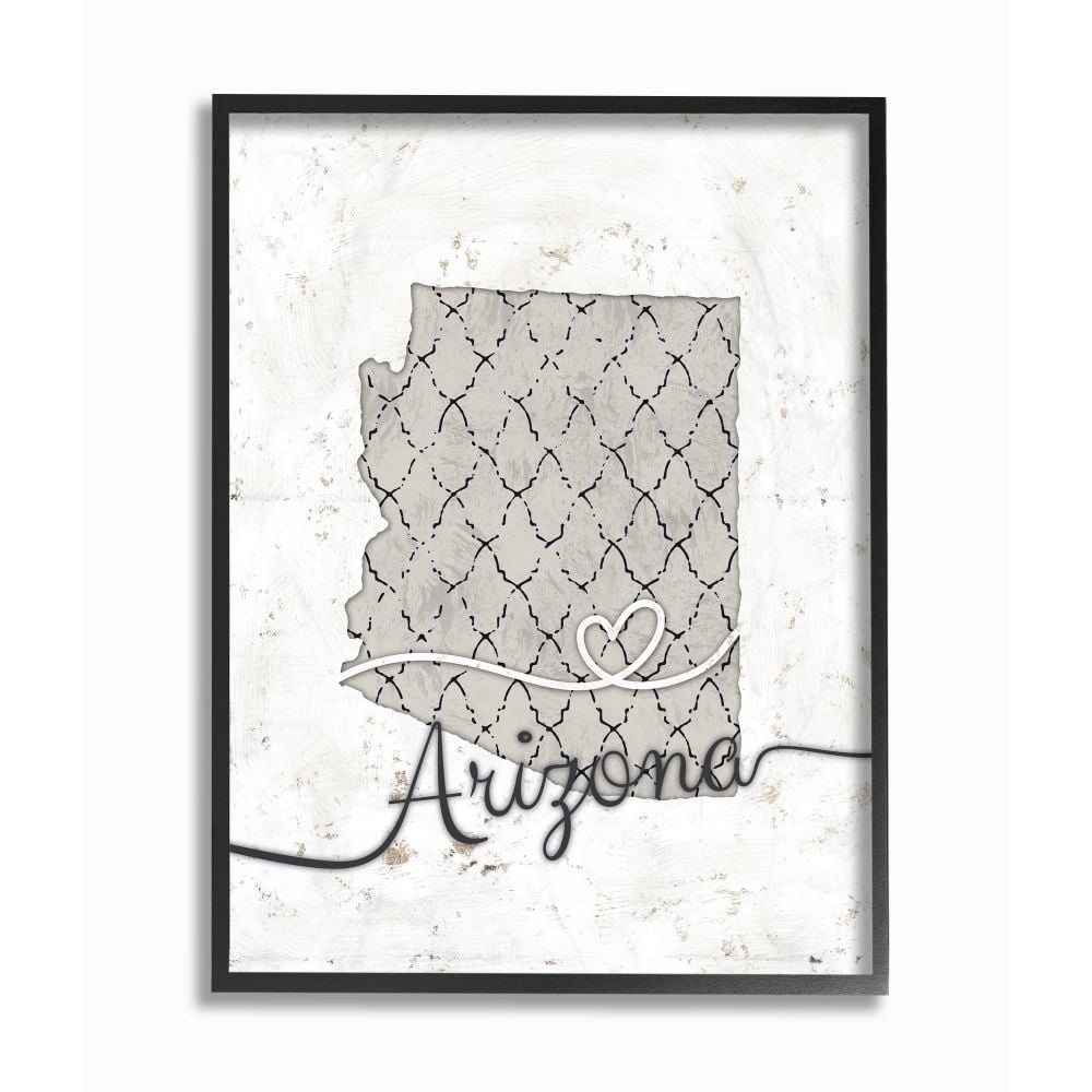 Stupell Industries Arizona Patterned Grey US State Design Framed Wall Art by Ziwei Li