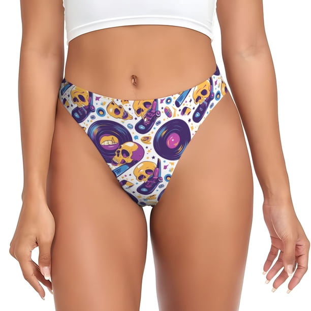 Balery record rock Skull star Tangas de Algodón para Mujer con Estampado – Ropa Interior Sexy, Transpirable, G-string-3X-Large